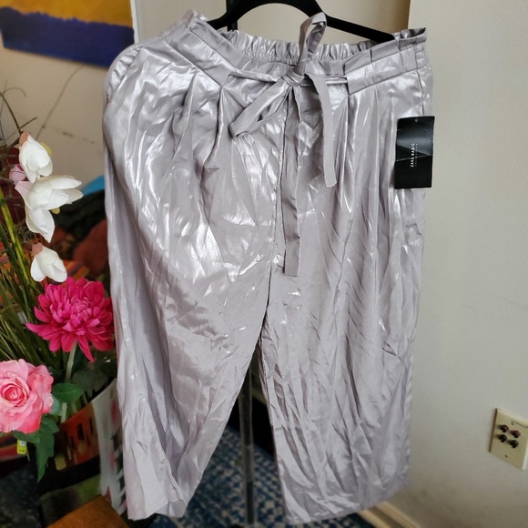 NWT Zara Silver Metallic Culottes Cropped Pants - Picture 5 of 5